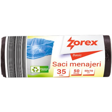 Saci menajeri, 35L, negru, 50 buc/rola, ZOREX Basic