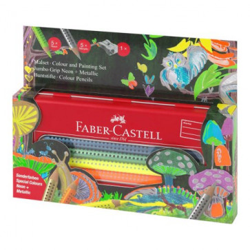 Creioane colorate, metalizate si neon, 10 culori/set, FABER CASTELL