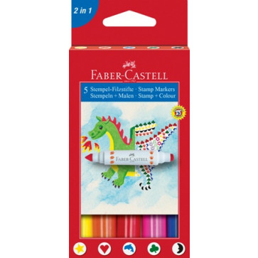 Carioci cu stampila, 5 culori/set, FABER CASTELL