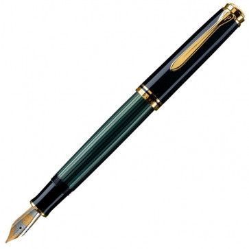 Stilou, corp negru-verde, accesorii placate cu aur, penita aur 18K, PELIKAN Souveran M800 M