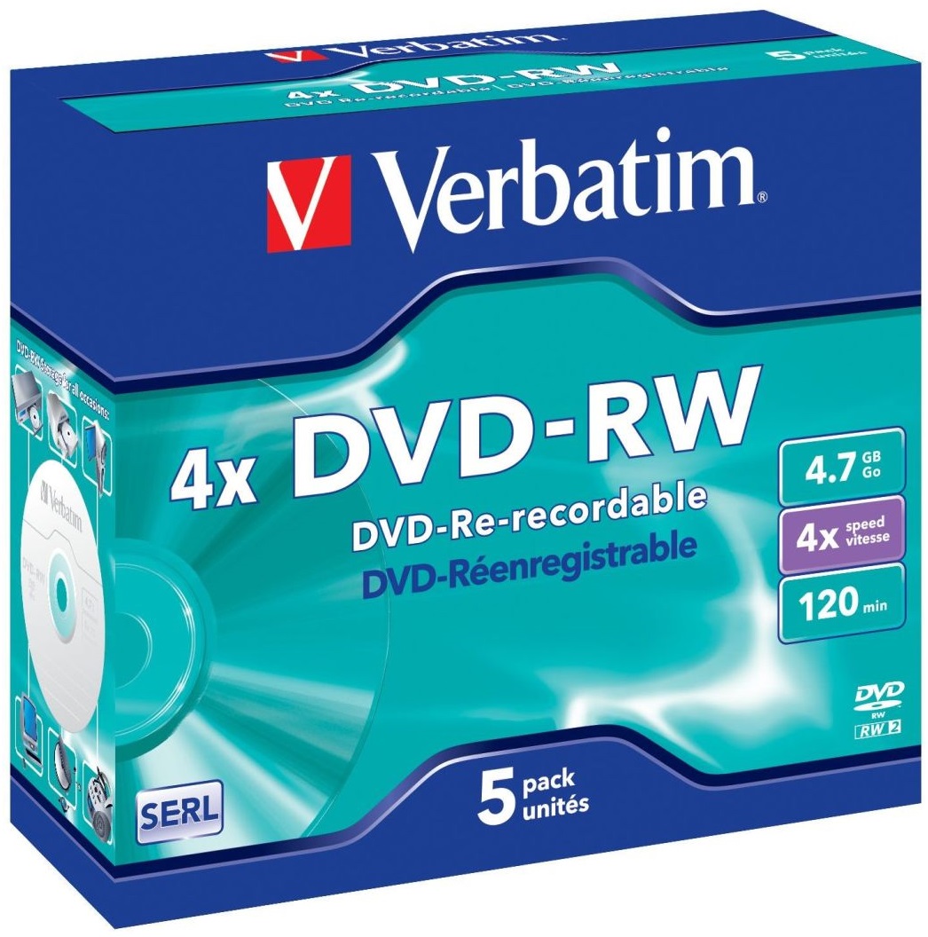 DVD-RW, 4.7GB, 4X, 5 buc./cutie, VERBATIM Matt Silver Jewel Case