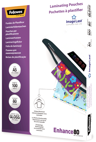 Folie laminare A5, 80 microni, 100 folii/cutie, FELLOWES Enhance80