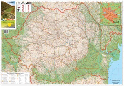 Harta pliata Romania rutiera si Bucuresti zona centrala 100 x 70cm STIEFEL