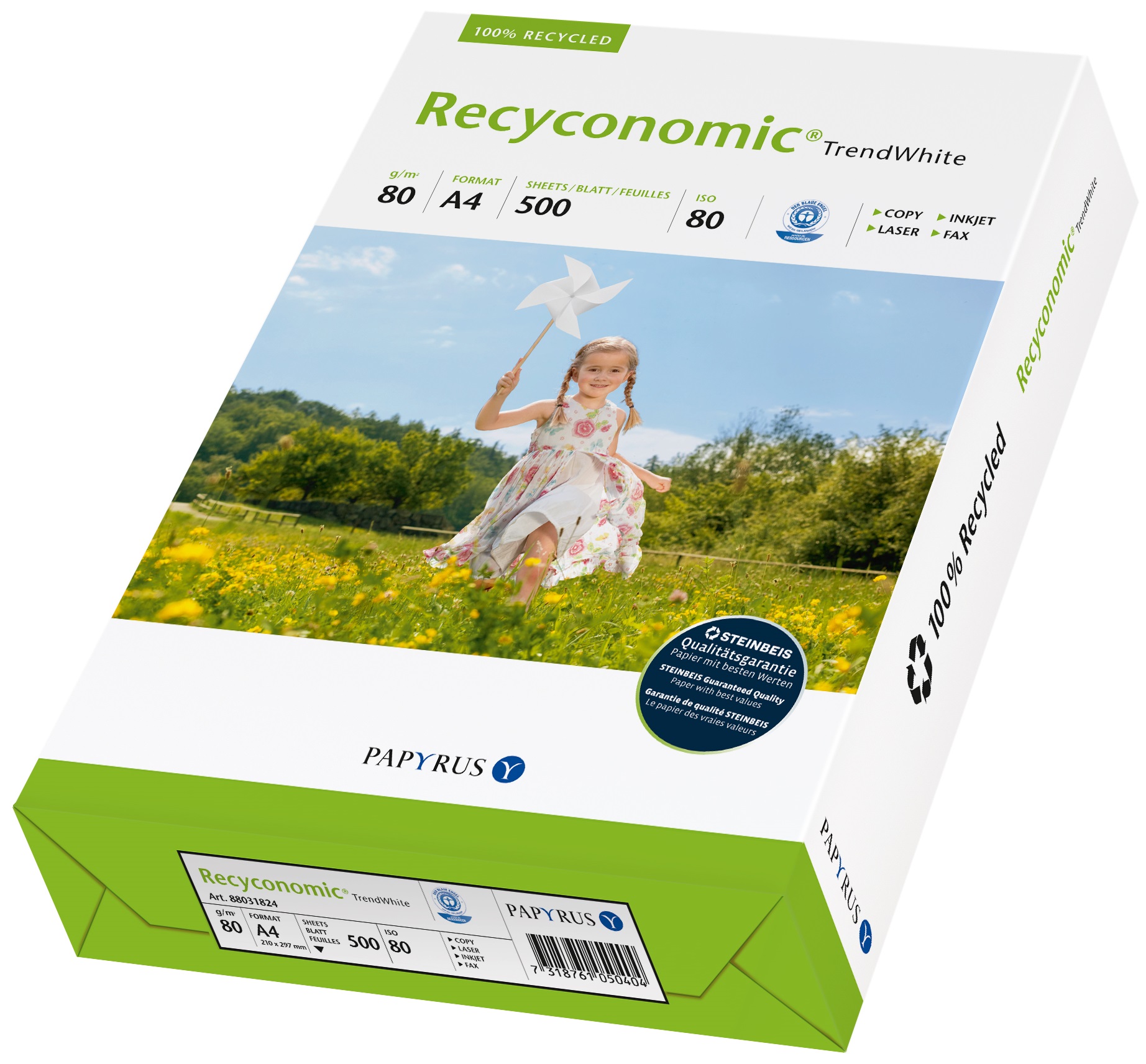 Hartie reciclata A4, 80 g/mp, 500 coli/top, PAPYRUS Recyconomic TrendWhite