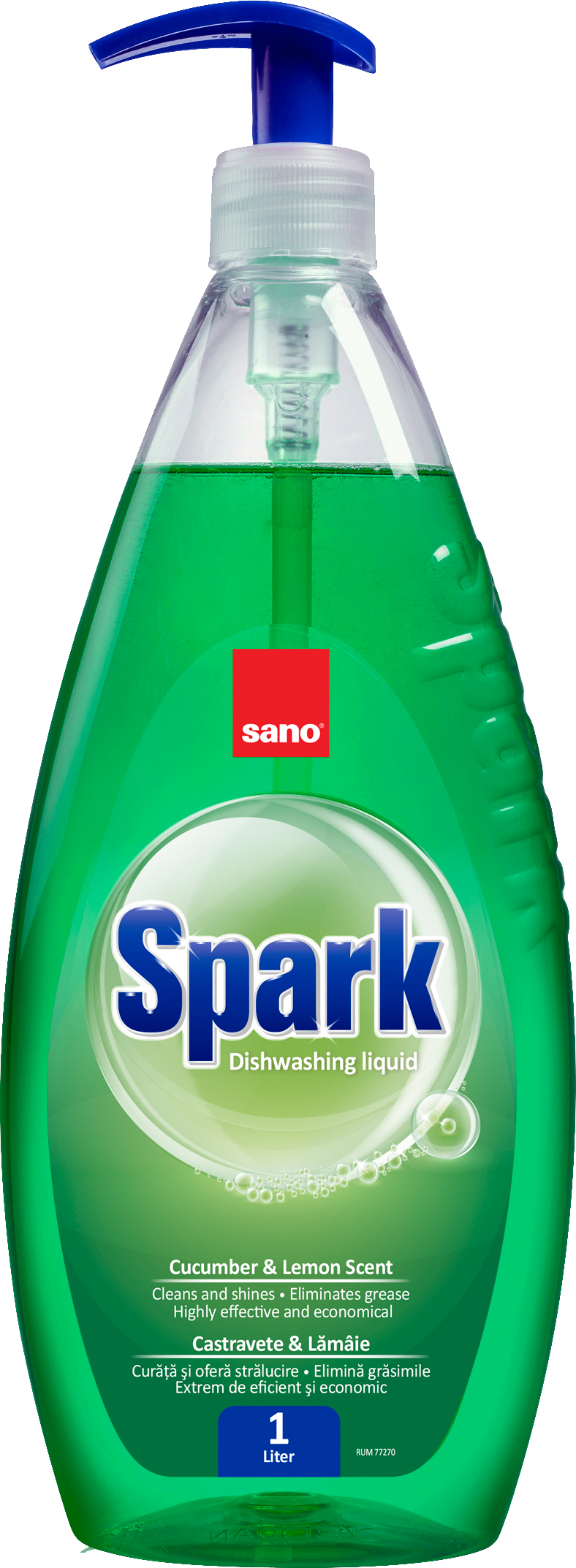 Detergent lichid pentru vase, 1L, SANO Spark Castravete