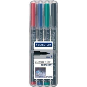 Set marker permanent, 0.4mm, 4 culori/set, STAEDTLER Lumocolor