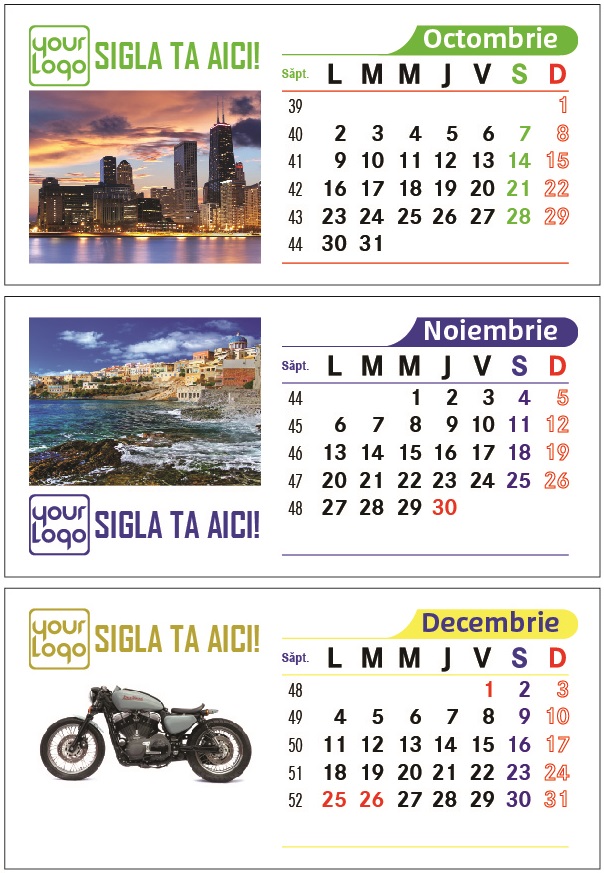 Calendar birou 100% personalizabil, 7 file, print fata-verso
